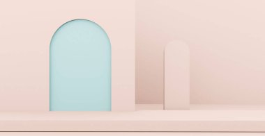 Soyut podyum ve duvar sahne arka planına sahip 3d görüntüleme. 