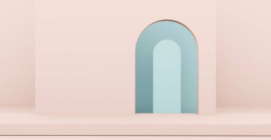 Soyut podyum ve duvar sahne arka planına sahip 3d görüntüleme. 