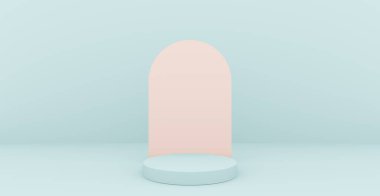 Soyut podyum ve duvar sahne arka planına sahip 3d görüntüleme. 