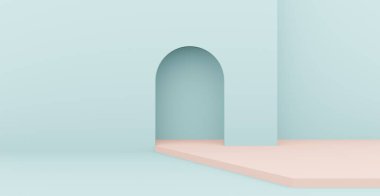 Soyut podyum ve duvar sahne arka planına sahip 3d görüntüleme. 