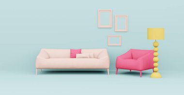 3D soyut iç mekan. İç şablon. İçerideki parlak renk