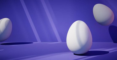 Yumurtalı parlak bir arka plan. Paskalya tatili. 3d oluşturma