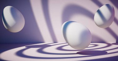 Yumurtalı parlak bir arka plan. Paskalya tatili. 3d oluşturma