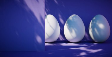 Yumurtalı parlak bir arka plan. Paskalya tatili. 3d oluşturma