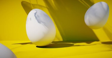 Yumurtalı parlak bir arka plan. Paskalya tatili. 3d oluşturma