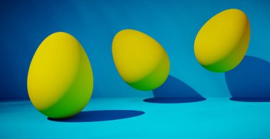 Yumurtalı parlak bir arka plan. Paskalya tatili. 3d oluşturma