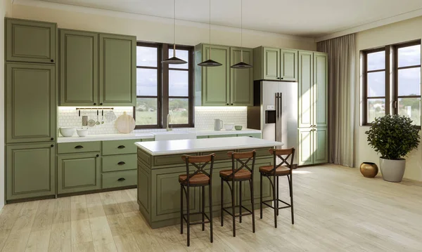 Modern Style Kitchen Light Counter Top Sink Hob Oven Kitchen — Stockfoto