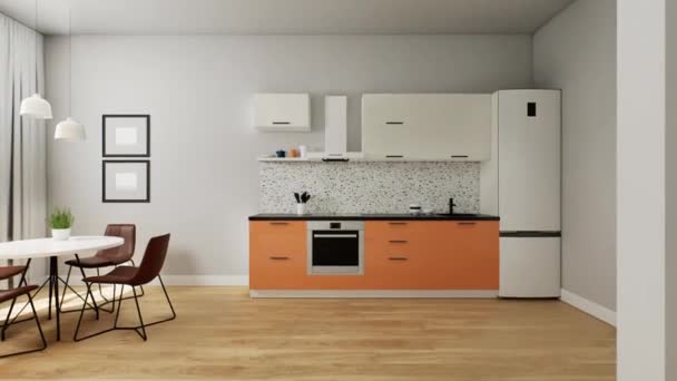 3D animation of a smart apartment. Small kitchen interior. — Stockvideo