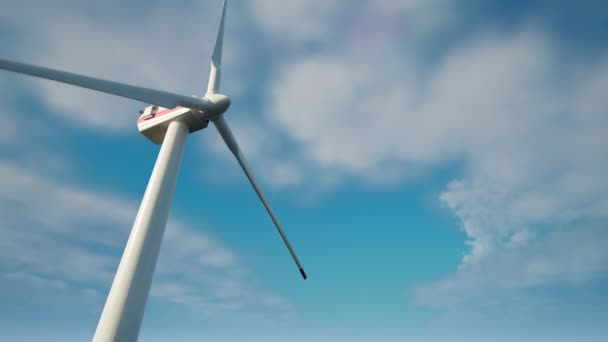 Animation en gros plan 3d d'un moulin à vent tournant avec l'énergie éolienne et produisant de l'énergie renouvelable d'une manière respectueuse de l'environnement pour la planète. — Video