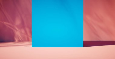 Boş renkli duvar arkaplanı ve sert düşen gölge. Duvara gölgeler koyuyor. 3B görüntüleme.