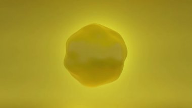 Hareket eden sarı küre 3d animasyon sarı küre. Yaşamın kökeni. Bir damla ile sarı arkaplan.