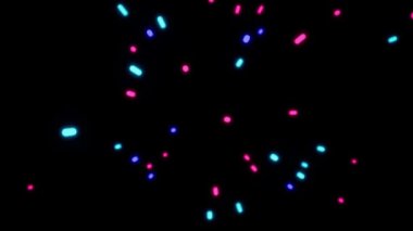 Neon parçacıkları hareket ediyor. Güzel neon bokeh. Parlak partikül bokeh ile 3d arkaplan animasyonu.