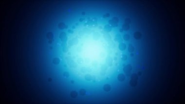 Uçan parçacıkların soyut üç boyutlu animasyonu. Uzayda yuvarlak kürelerin hareketi. Parlak hareket kompozisyonu.