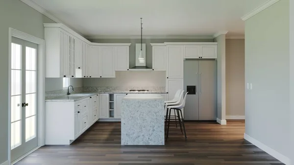 Rendering Interior White Kitchen Interior Pastel Light Colors New House — Stock fotografie