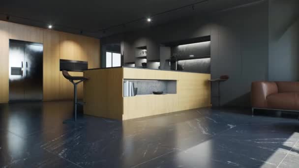 Super Modern Interior Stylish Kitchen Studio Black Brown Sofa Wooden — Stock Video