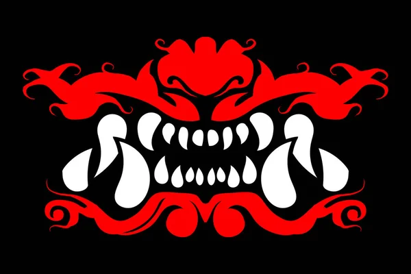 Rood Witte Japanse Demon Kaken Vector Illustratie Zwarte Achtergrond Eps — Stockvector