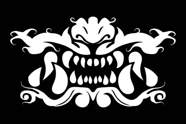 White Japanese Demon Jaws Vector Illustration Black Background Inglês Eps — Vetor de Stock