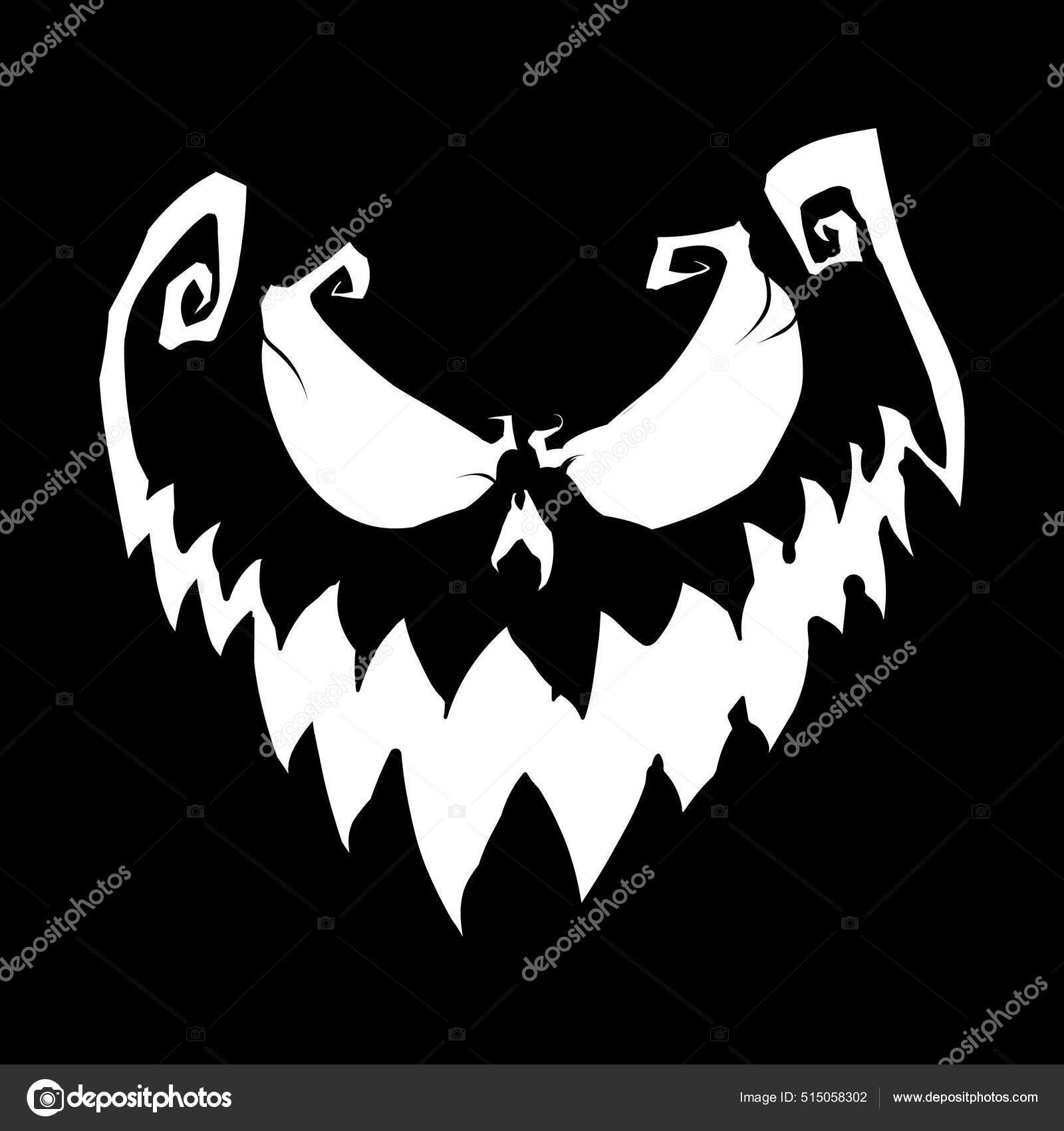 Rostos pretos assustadores, engraçados e de terror de abóbora ou fantasma  de halloween.