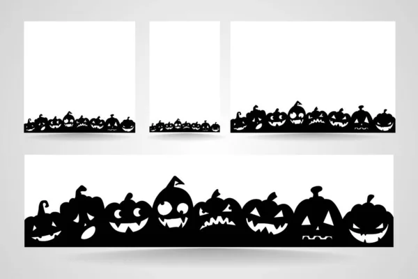 Conjunto Banners Halloween Com Silhuetas Engraçadas Abóboras Ilustração Vetorial Eps — Vetor de Stock