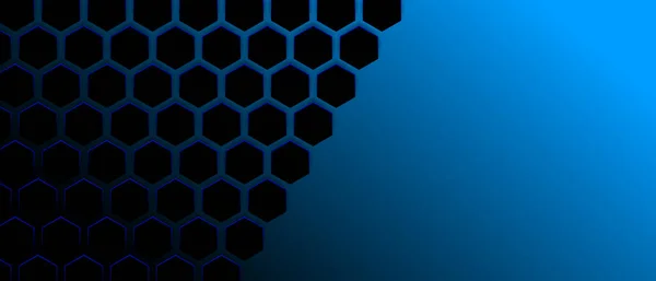 Mörkblå Horisontell Bakgrund Med Honeycombs Med Blå Glöd Modern Abstrakt — Stock vektor