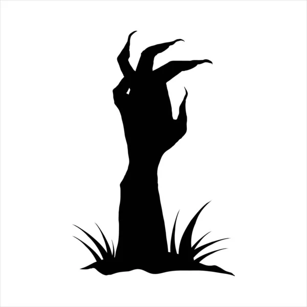 Zombie Hand Black Silhouette Zombie Hand Crawls Out Ground Scary — Stock Vector
