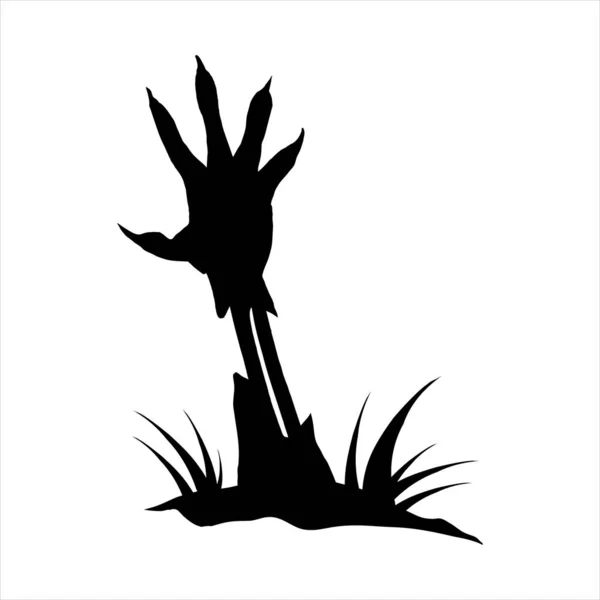 Zombie Hand Black Silhouette Zombie Hand Crawls Out Ground Scary — Stock Vector