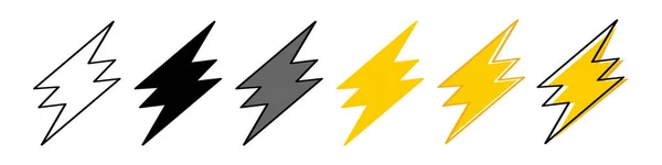闪电雷电图标 闪存标志设置 闪电的象征 在白色背景上孤立的向量图解 Eps — 图库矢量图片