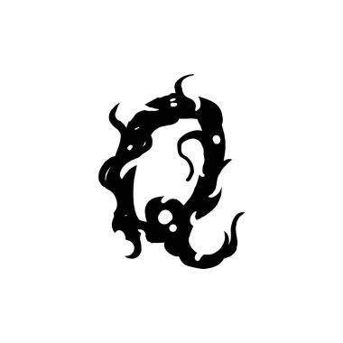 Gotik graffiti tarzında Q harfi. Bukleli siyah harf. Logo ya da tasarım elemanı. Beyaz arkaplanda vektör çizimi izole edildi. Vektör EPS 10.