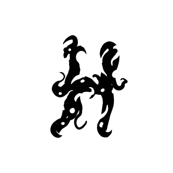Lettre Style Graffiti Gothique Lettre Noire Avec Boucles Logo Élément — Image vectorielle