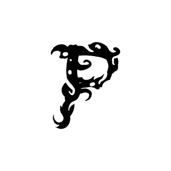 Písmeno Gotickém Stylu Graffiti Černý Dopis Kudrlinkami Logo Nebo Konstrukční — Stockový vektor