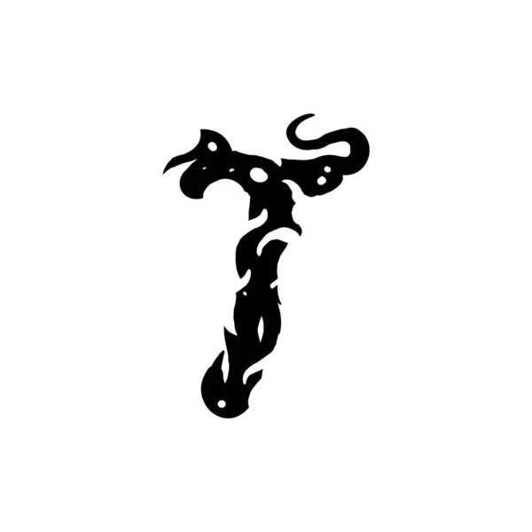 字母T的哥特式涂鸦风格 有卷发的黑色字母 标志或设计元素 在白色背景上孤立的向量图解 病媒Eps — 图库矢量图片