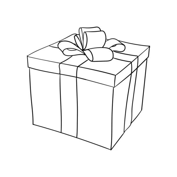 Pudełko Świąteczne Pudełko Wstążką Kokardą Ilustracja Wektora Linii Izolowana Białym — Wektor stockowy