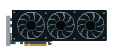 GPU simgesi. Üç pervaneli grafik işleme ünitesi. Modern vektör illüstrasyonu beyaz arkaplanda izole edildi. EPS 10