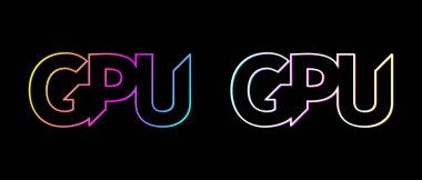 GPU logo konsepti. GPU harfleri simgesi modern neon tarzı ve RGB arka planı siyah arkaplanda izole edilmiş. EPS 10