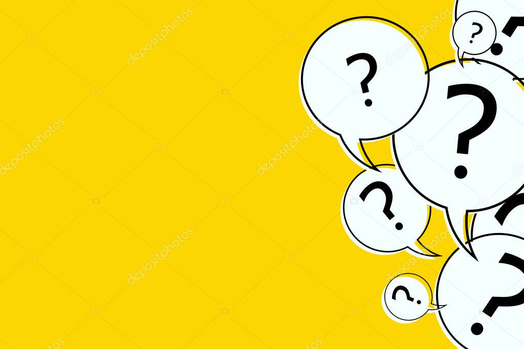 Speech bubbles with question marks on a yellow background. Abstract vector illustration. EPS 10