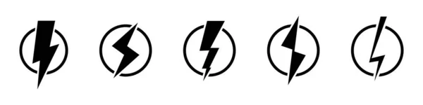 Set Lightning Bolt Icons Black Thunderbolt Flat Icons Vector Illustration — Vettoriale Stock