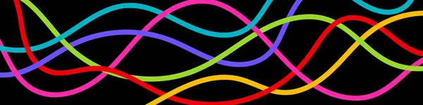 Abstract Horizontal Background Overlapping Multicolored Wavy Lines Black Background Colored — Wektor stockowy