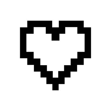 Piksel kalp piktogramı, simge ya da logo. Beyaz arkaplanda vektör çizimi izole edildi. EPS 10