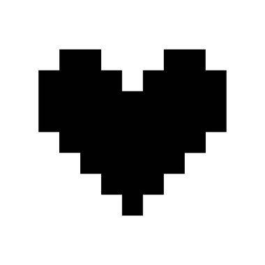 Piksel kalp piktogramı, simge ya da logo. Beyaz arkaplanda vektör çizimi izole edildi. EPS 10