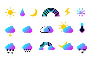 Hava ikonları ayarlandı. Modern pictogram öngörü tasarım uygulamaları. Beyaz arkaplanda izole edilmiş modayı gradyan stil vektör çizimi. EPS 10