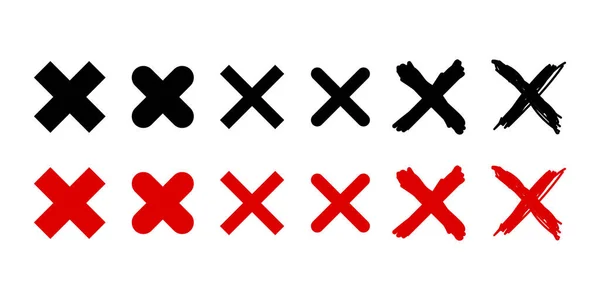 Set Aus Schwarzem Und Rotem Kreuz Symbol Löschen Wählen Kein — Stockvektor