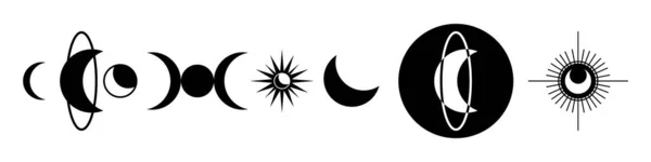 Moon Flat Icons Black Moon Astrology Tarot Esoteric Magic Mystic — Stock Vector