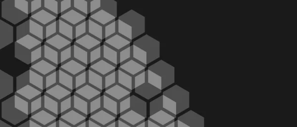 Mörk Horisontell Bakgrund Med Honeycombs Modern Abstrakt Teknik Mönster Svart — Stock vektor
