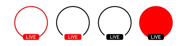 Set Icone Diretta Streaming Simboli Rossi Pulsanti Streaming Live Trasmissione — Vettoriale Stock