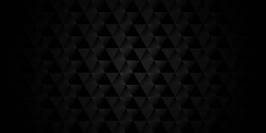 Koyu siyah geometrik şebeke arka planı. Üçgenli modern koyu soyut doku. Vektör EPS 10