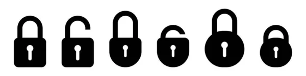 Iconos Candado Bloquear Conjunto Iconos Negro Símbolo Seguridad Bloqueado Desbloqueado — Vector de stock