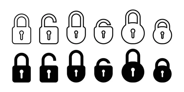 Padlock Line Icons Lock Black Icon Set Locked Unlocked Security — Stock Vector