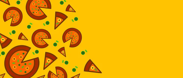 Pizza Yellow Backdrop Empty Space Text Pizza Illustration Pattern Background — Stock Vector