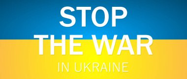 Ukrayna bayrağında mavi sarı ua ulusal renkleriyle dikenli telle yazılmış savaş yazısını durdurun. Soyut vektör arkaplan EPS 10