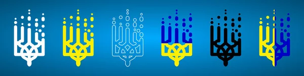 Ukrayna arması. Modern mızrak simgesi ya da amblem seti. Ulusal Ukrayna sembolleri. Mavi arkaplan EPS 10 üzerinde vektör illüstrasyonu izole edildi